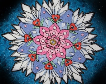 Pink Crystal Mandala Lotus Flower and 3rd Eye Iron on Patch