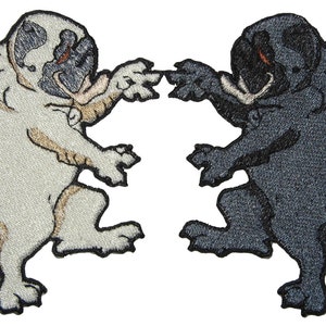 Epic Medieval Renascence Black and Fawn Pug Rampant  Pair  Dog Crest Heraldic Heraldry  Iron on Patch