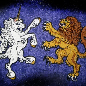 Royal Coat of Arms Lion and Unicorn Heraldic Heraldry Iron on Patch Set