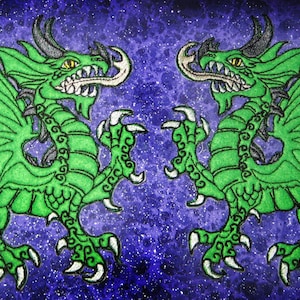 FELT Rampant Green Dragons Heraldic Heraldry Iron on or Sew On Patch Pair medieval renaissance
