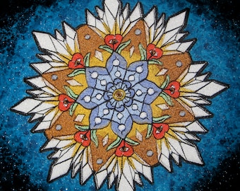 Blue Crystal Mandala Lotus Flower and 3rd Eye Iron on Patch