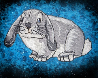 Silver  Lop Rabbit Bunny Iron on Patch