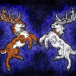 HUGE Rampant Stag Deer Buck Hart Heraldic Heraldry  Iron on Patch Many Color Choices