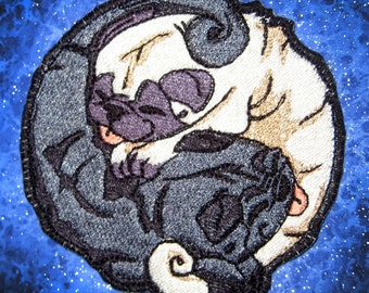 Black and Fawn Pug Yin Yang Iron on Patch