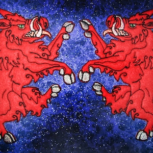 Rampant Red Boar Pair Heraldic Heraldry Iron on or Sew On Patch Felt medieval renaissance