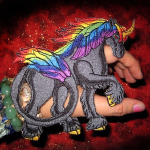 Proud Rainbow Unicorn Black Iron on Patch Pride