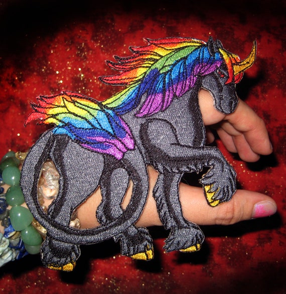 Proud Rainbow Unicorn Black Iron on Patch Pride 