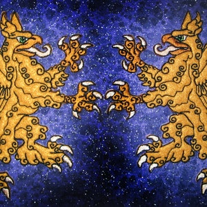 FELT Rampant Griffin Heraldic Heraldry Iron on or Sew On Patch Pair medieval renaissance