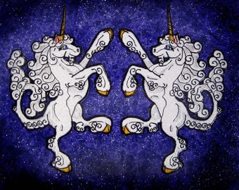 HUGE Rampant Unicorn Heraldic Heraldry  Iron on Patch Many Color Choices