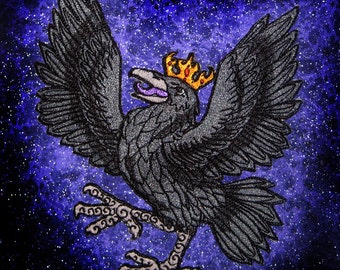 Heraldic Raven Crow Black Bird Iron on Patch 100% embroidery