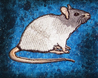 Fancy Silver Blue Hooded Rat Steam Punk  Iron on Patch