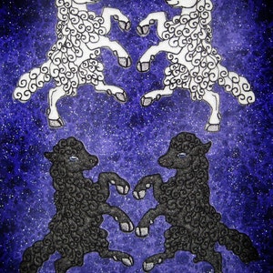 FELT Rampant Sheep Black or White Heraldic Heraldry Iron on or Sew On Patch Pair medieval renaissance