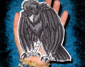 Somber Black Raven Crow Bird Iron on Patch In Memory of a lost loved one or fallen rider