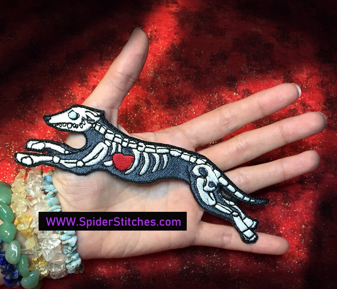 Skeleton Bone Dog Grey Hound Greyhound Gray Iron on Patch Pin Badge Etsy