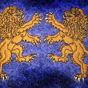 FELT Rampant Lion Heraldik Heraldik Eisen auf oder Nähen auf Patch paar mittelalterliche Renaissance