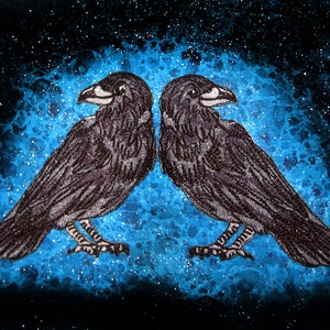 Raven Crow  Pair Black Bird  Iron ON Patch 100% embroidery