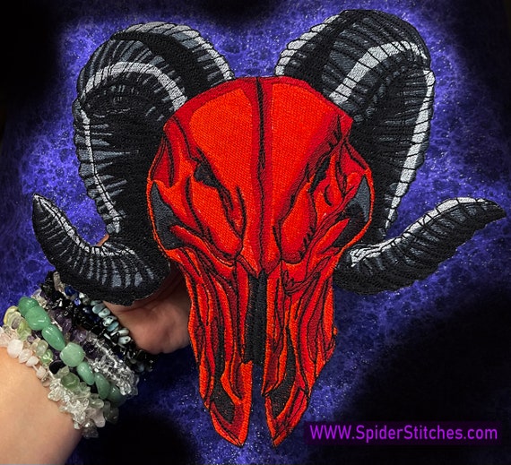 HUGE Wicked Ram Skull Patch Iron on Patch or Sew on Pagen Punk Gothic Goth  Patch