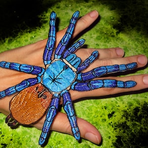 Green Bottle Blue Tarantula Spider Steam Punk  Iron on Patch