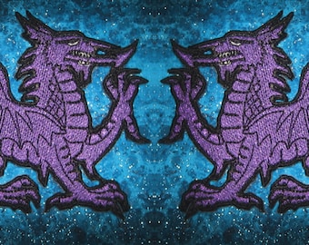 Welsh Flag Purple Dragon Heraldic Heraldry  Iron on Patch Pair