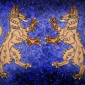 FELT Rampant Enfield Fox Heraldic Heraldry Iron on or Sew On Patch Pair medieval renaissance