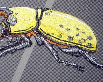 Gold Hercules Rhino Rhinoceros  Scarab Beetle " Dynastes tityus " Steam Punk  Iron on Patch