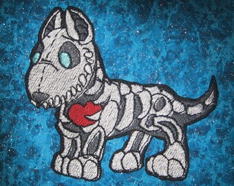 Skeleton Bone Dog Bull Terrier Iron on Patch