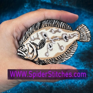Sand Gulf Flounder Fish Iron on patch Paralichthys albigutta