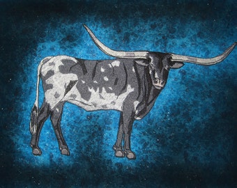 HUge Black Long Horn  Iron on Patch ready to ship