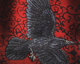 Awesome Flying  Raven Crow Black Bird Steam Punk Iron ON Patch