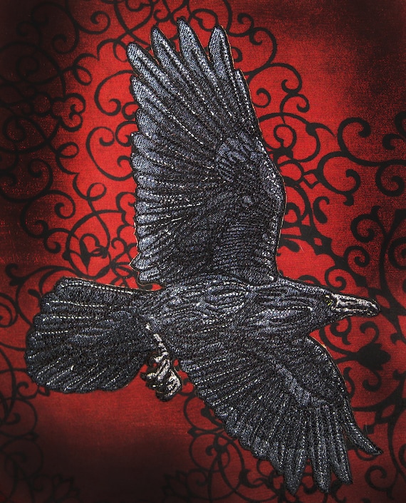 Etsy: Awesome Flying  Raven Crow Black Bird Steam Punk Iron ON Patch