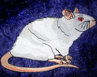 Huge Fancy Albino Rat  Iron on Patch sew on applique