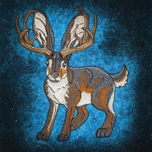 Huge Jackalope Iron on patch in Summer Sable