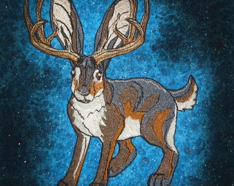 Huge Jackalope Iron on patch in Summer Sable