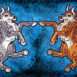HUGE Rampant Bull Heraldic Heraldry  Iron on Patch Many Color Choices