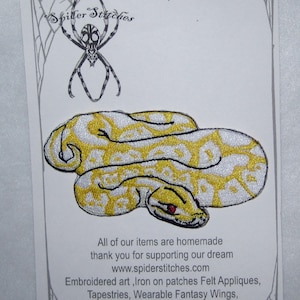 Awesome Royal Albino Ball Python  Snake &quot;Python regius&quot; Serpent  Pet Iron on Patch