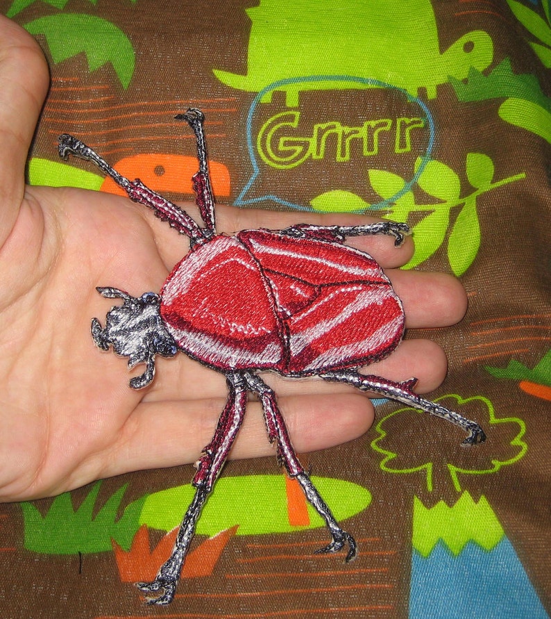 Red African Flower Scarab Beetle Dicronorhina derbyana layardi Steam Punk Iron on Patch image 1