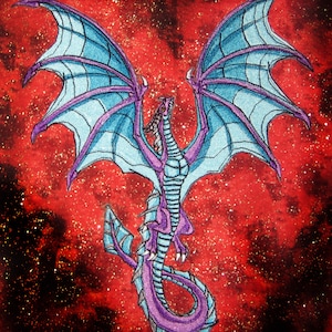 HUGE Flying Wyvern Dragon Purple and Blue Iron on Patch
