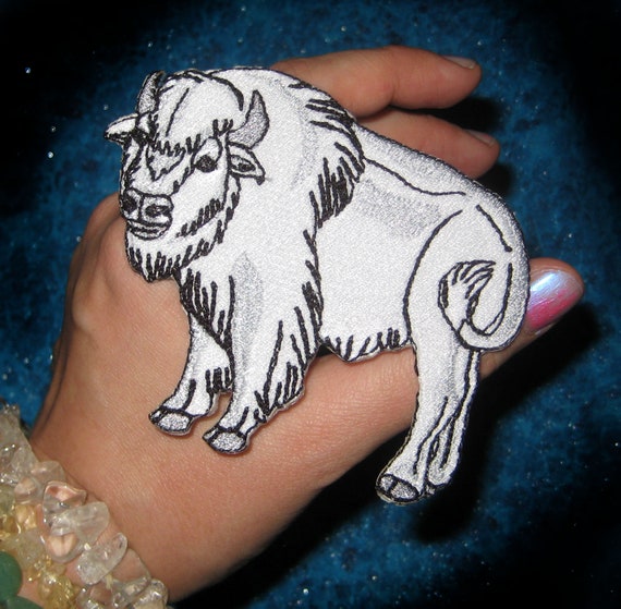 White Bison Buffalo Head Embroidered Iron On Patch Buffalo Right