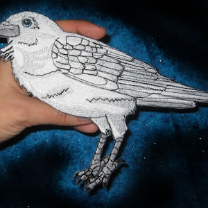 Awesome Huge White Spirit Raven Crow Black Bird  Iron ON Patch 100% embroidery