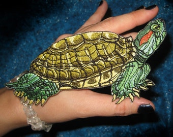 Red-Eared Red Eared Slider Terrapin Turtle Iron on Patch