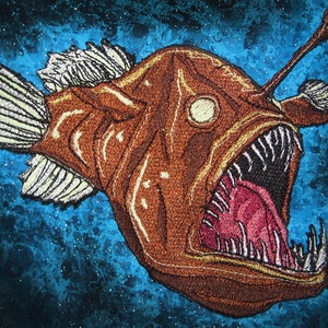Glowing Deep Sea Angler Fish Anglerfish Black Sea Devi Melanocetus johnsonii Iron on Patch image 1