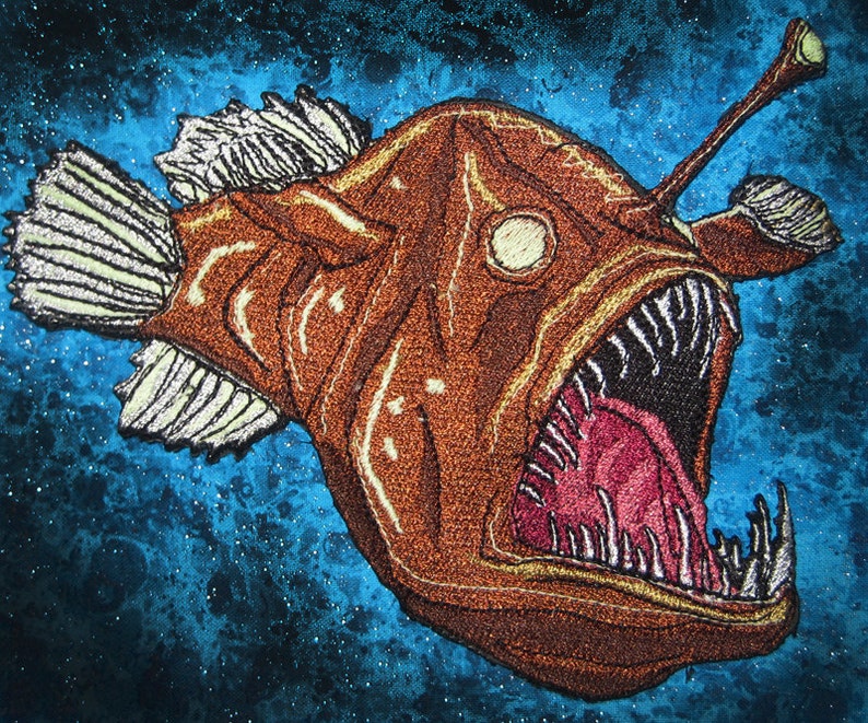 Glowing Deep Sea Angler Fish Anglerfish Black Sea Devi Melanocetus johnsonii Iron on Patch image 1