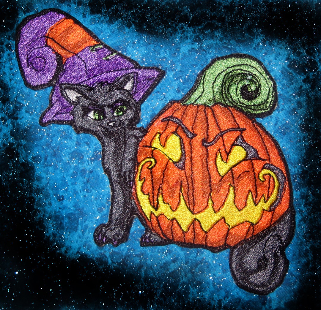 Black Cat Witch and Jack O Lantern Iron on Patch - Etsy