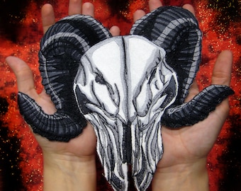 HUGE Wicked Ram Skull Patch Iron on Patch or Sew on Pagen Punk Gothic Goth Patch