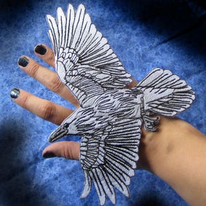 Awesome White Flying  Raven Crow Bird  Iron ON Patch