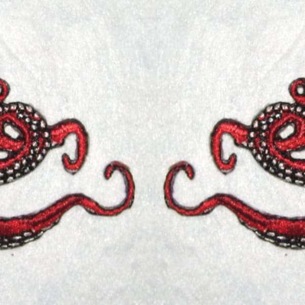 Small  Pair Octopus Iron on Patch in Red