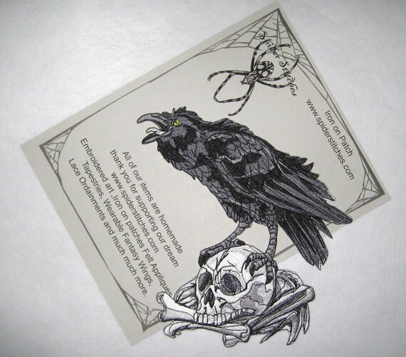 Set Of 2 American Crow/Raven Iron-On Embroidered Patches - Cartoon Bird Design For Jackets, Bags, Denim