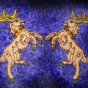 Rampant Stag Pair Deer Buck Felt Heraldic Heraldry Iron on or Sew On Patch Pair medieval renaissance