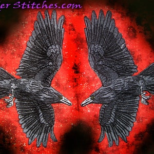 Awesome Flying  Raven Crow Black Bird Pair Iron ON Patch