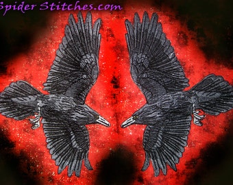 Awesome Flying  Raven Crow Black Bird Pair Iron ON Patch